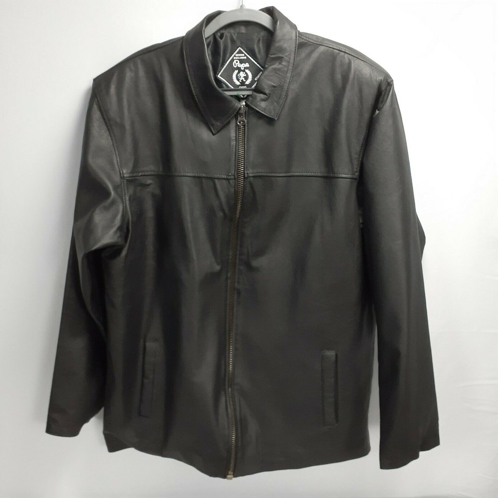 Leather Jacket Full Zip Pockets Black Men's Size 44 Pepe Soft Leather